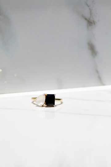 PERFECT PAIR RING- BLACK + RAINBOW MOONSTONE